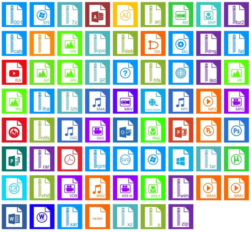 70枚Modern风格的扁平文件格式图标