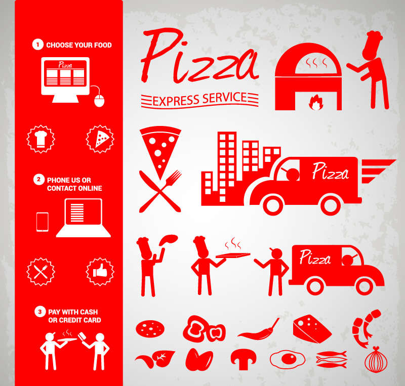 红色披萨外送图标大全AI素材